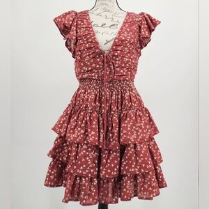 Anthropologie Red Ruffle Dress